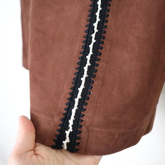 Claudie Pierlot US 4 Suede A Line Skirt Crochet Brown 70s Style Cottagecore - Picture 5 of 11